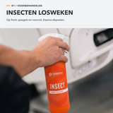 Carmotec Insect – insectenresten losweken op het front voor camper en caravan