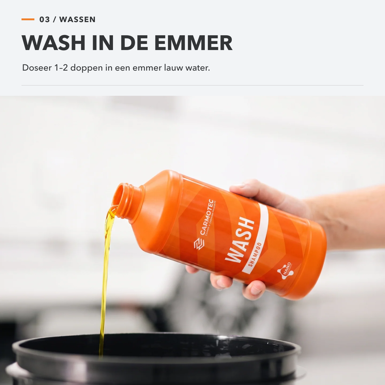 Carmotec Wash – shampoo doseren in de wasemmer voor camper en caravan