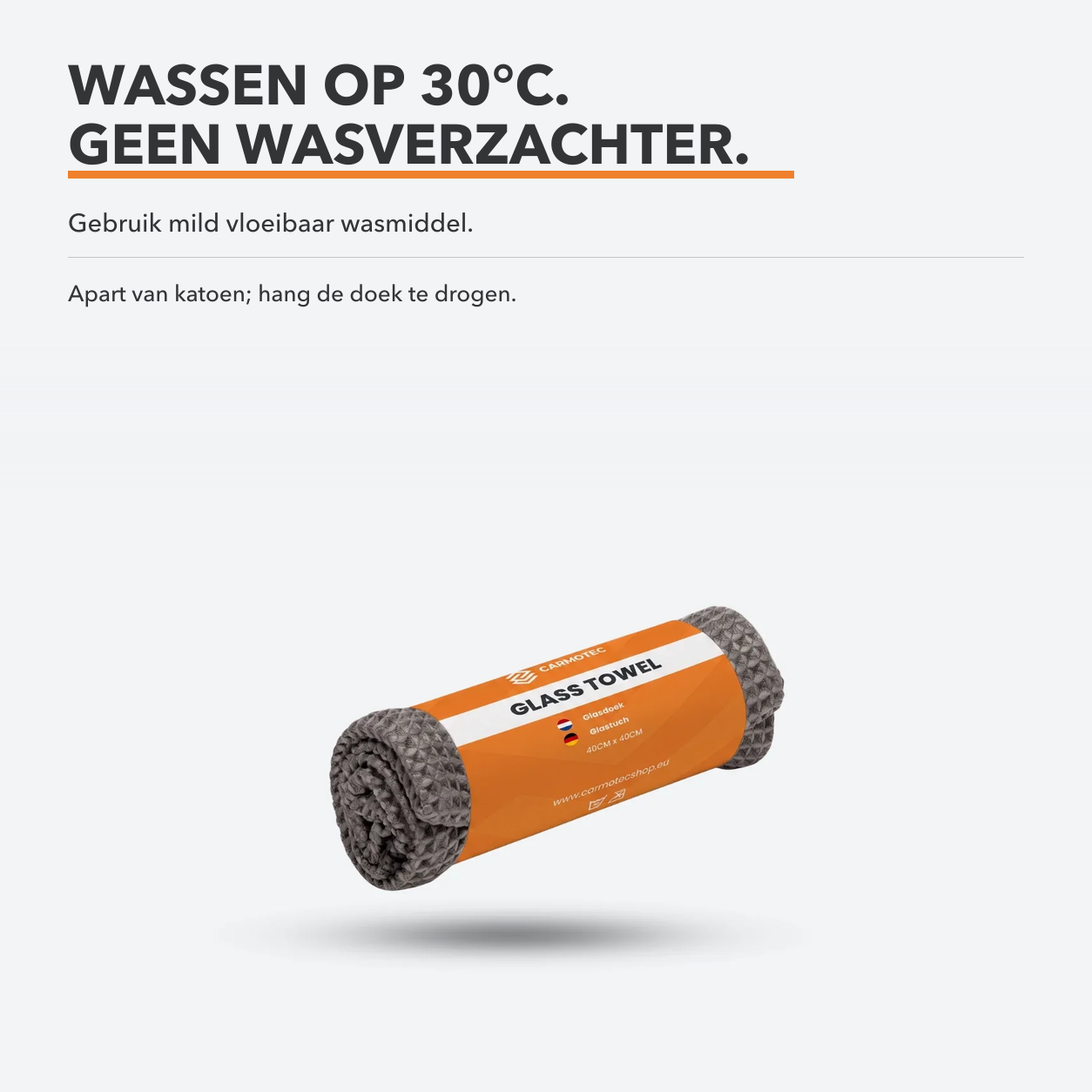 Opgerolde Carmotec Glasdoek, wasbaar op 30 °C zonder wasverzachter
