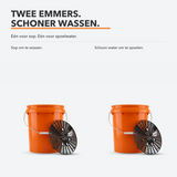 Twee-emmermethode: een Carmotec Washbucket voor sop en een voor schoon spoelwater