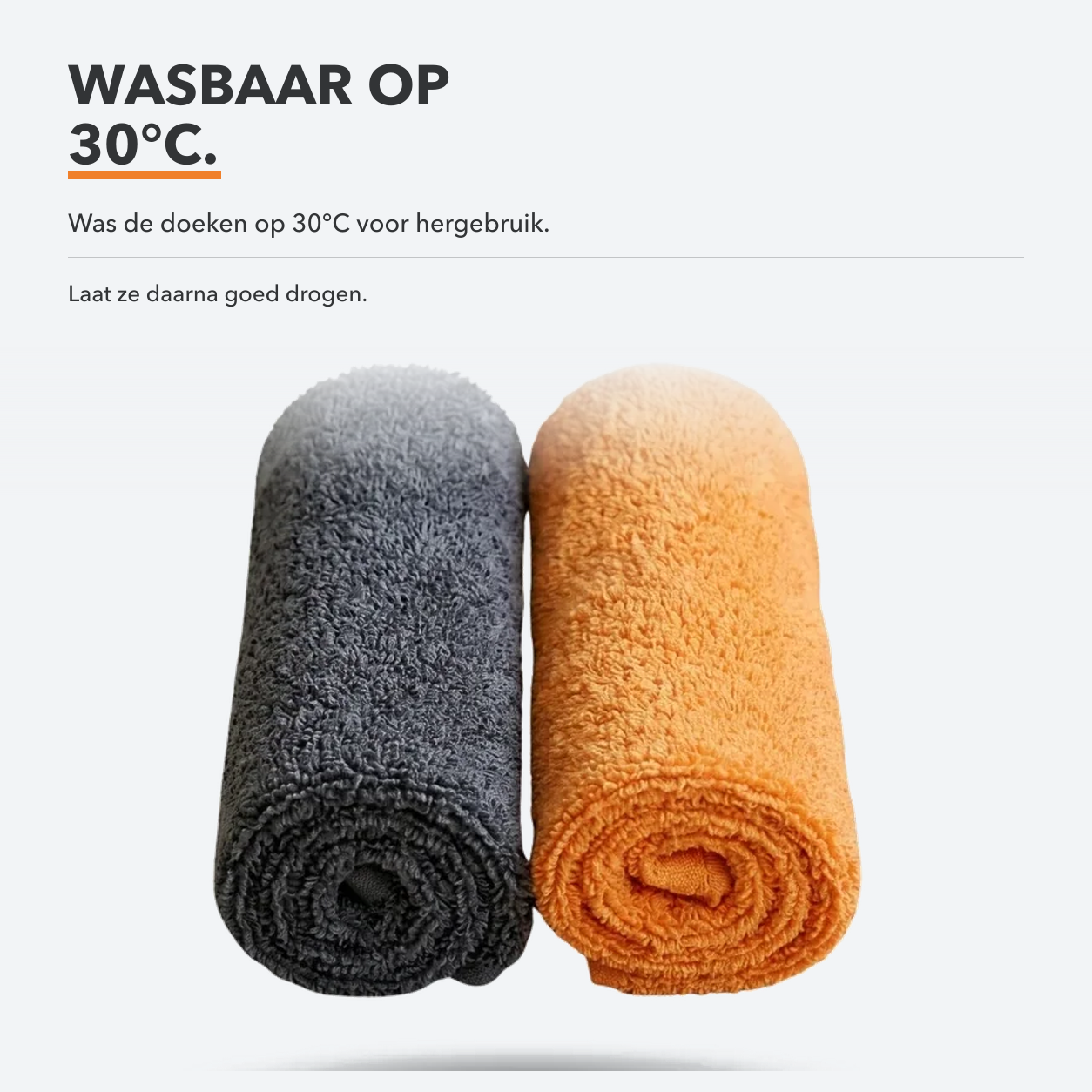 Opgerolde grijze en oranje Carmotec microvezeldoeken, wasbaar op 30 °C