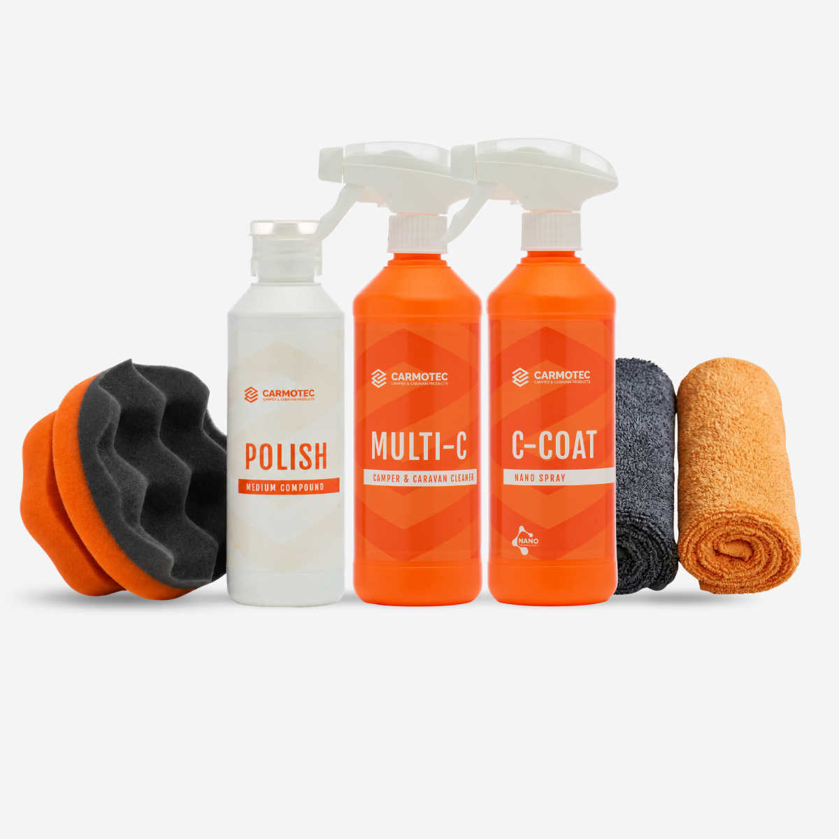Carmotec Zwarte Strepen Bundel – Multi-C, Polish Kit, C-Coat Nanospray en microvezeldoeken voor camper en caravan