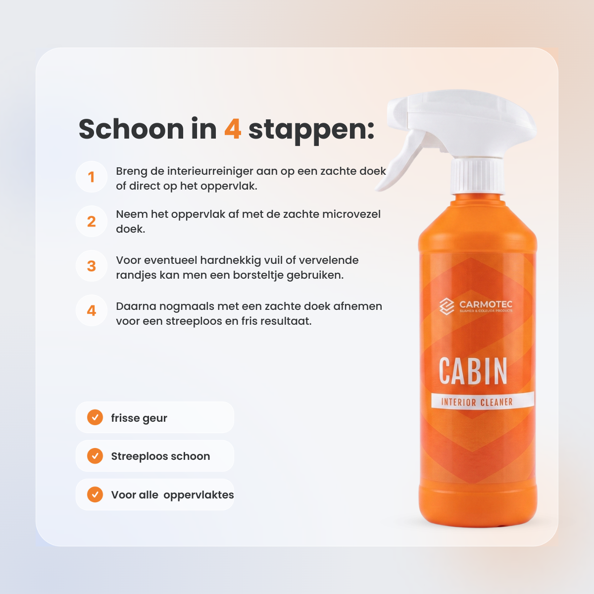 Carmotec Cabin interieurreiniger – stap-voor-stap instructie voor reinigen van camperinterieur