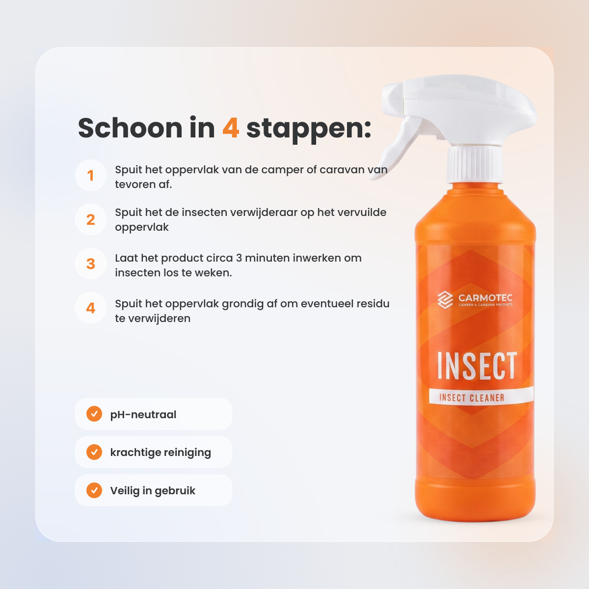 Carmotec Insect insectenreiniger – stap-voor-stap instructie voor het losweken van insectenresten