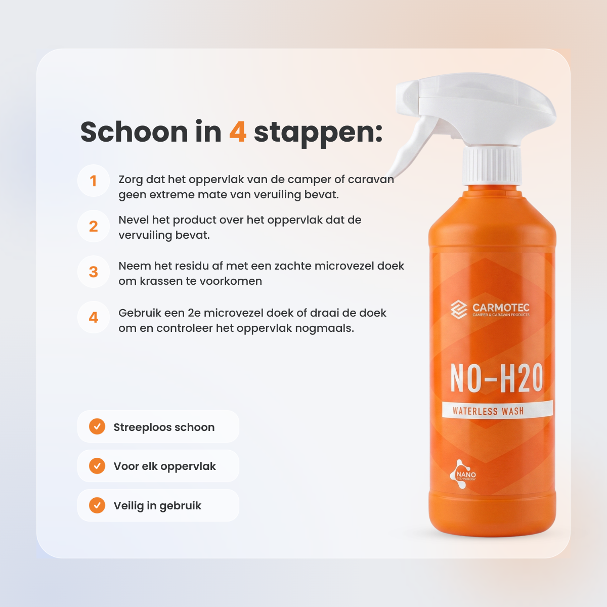 Carmotec No-H2O in gebruik – vuil inkapselen en krasvrij afnemen van camperlak